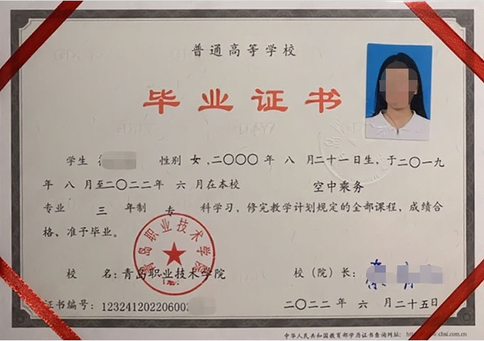 滨州青岛职业技术学院毕业证样本图片